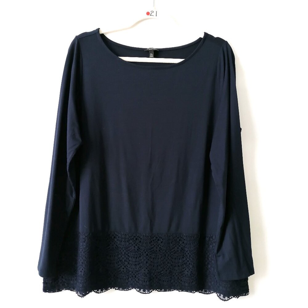 Talbots Womens Navy Blue Crochet Lace Detailing Hem T-Shirt Petites Size 1XP